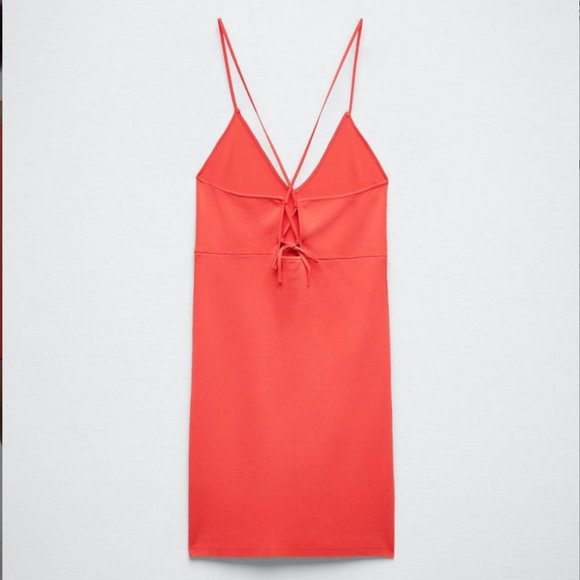 ZARA WATERMELON RED BANDAGE KNIT CUT OUT LACE UP CROSS BACK DRESS $49.90 - Picture 5 of 9